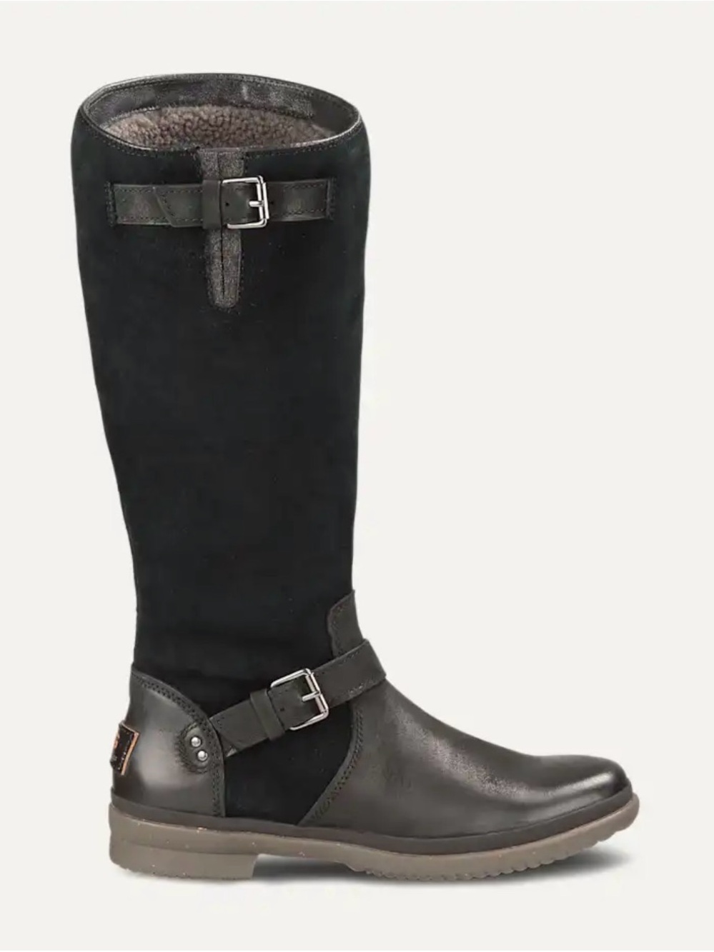 UGG Women's Black Leather & Suede Knee-High Buckle Boots